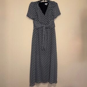 Calvin Klein Black and White Flutter Sleeve Maxi Sundress